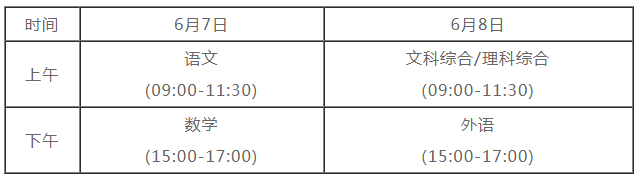 天津2021年高考考试时间安排表