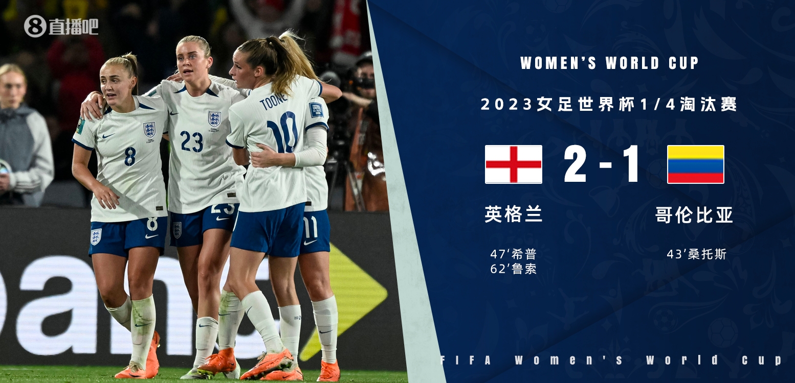 女足世界杯-英格兰女足2-1哥伦比亚女足晋级 半决赛对阵澳大利亚